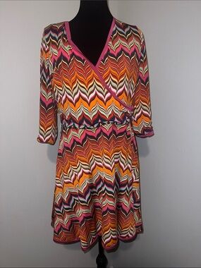 Leota Multicolor Chevron Wrap Dress in Pink & Orange